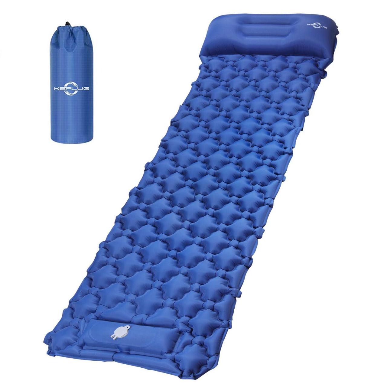 Amazon.Com : Keplug Inflatable Sleeping Pad For Camping, Ultralight  Waterproof Sleeping Mat W/Pillow, Foot Pump Quick Inflation & Deflation,  Thick Air Mattress For Backpacking Hiking Tent Travel - Blue : Sports &